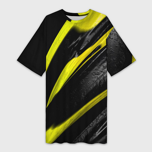 Женская длинная футболка Жёлтая и Чёрная Масляная Краска / 3D-принт – фото 1