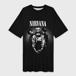 Футболка женская длинная Nirvana рок-группа, цвет: 3D-принт