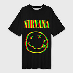 Футболка женская длинная Nirvana глитч, цвет: 3D-принт