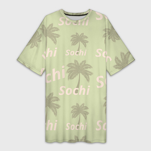 Женская длинная футболка Пальмы на салатном фоне palm trees text / 3D-принт – фото 1