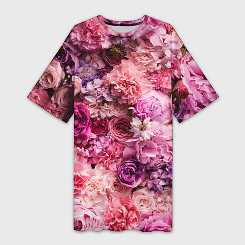 Женская длинная футболка BOUQUET OF VARIOUS FLOWERS / 3D-принт – фото 1
