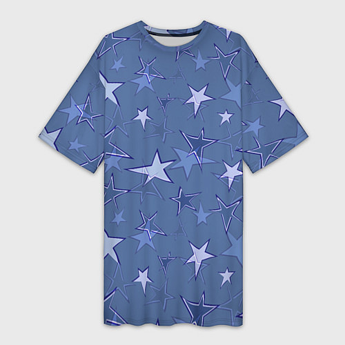 Женская длинная футболка Gray-Blue Star Pattern / 3D-принт – фото 1