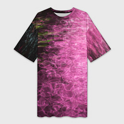 Женская длинная футболка Неоновые волны на воде - Розовый