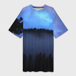 Женская длинная футболка Неоновое небо над лесом