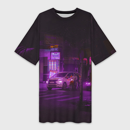 Женская длинная футболка Неоновый ночной переход - Фиолетовый / 3D-принт – фото 1