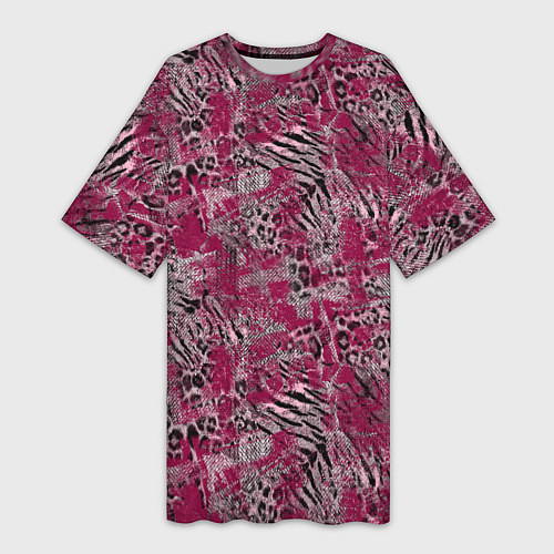 Женская длинная футболка Тигровый-леопардовый гранж / 3D-принт – фото 1