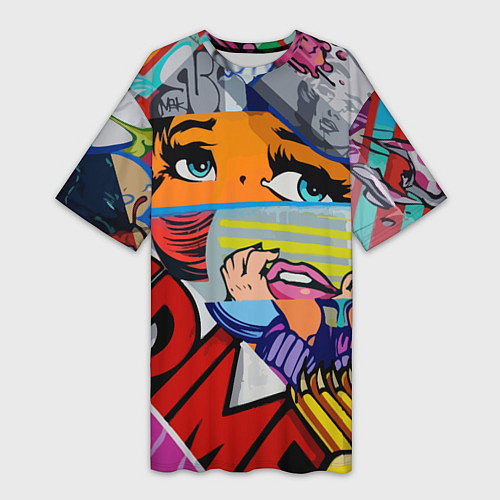 Женская длинная футболка Авангардная композиция Pop art Eyes / 3D-принт – фото 1