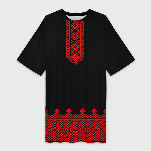 Женская длинная футболка Черная славянская рубаха / 3D-принт – фото 1