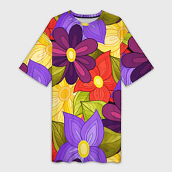 Футболка женская длинная MULTICOLORED PANSIES, цвет: 3D-принт