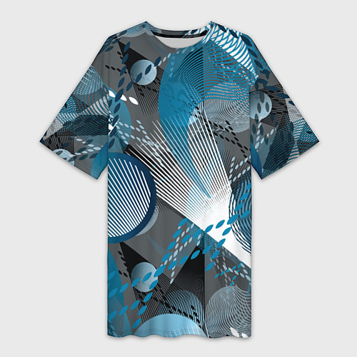 Женская длинная футболка Абстрактный серо-синий принт / 3D-принт – фото 1