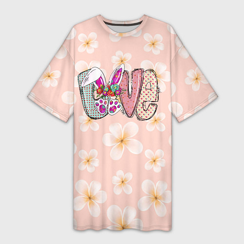 Женская длинная футболка Буквы Love - детский стиль / 3D-принт – фото 1