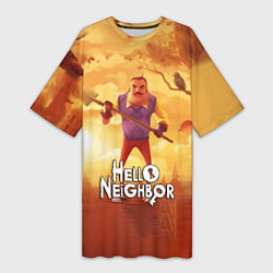 Футболка женская длинная Hello Neighbor Привет сосед Сосед с лопатой, цвет: 3D-принт