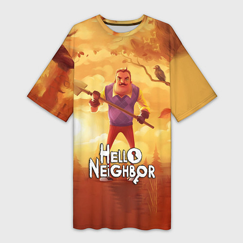 Женская длинная футболка Hello Neighbor Привет сосед Сосед с лопатой / 3D-принт – фото 1