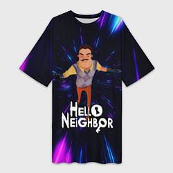Футболка женская длинная Hello Neighbor Привет сосед Бегущий сосед, цвет: 3D-принт