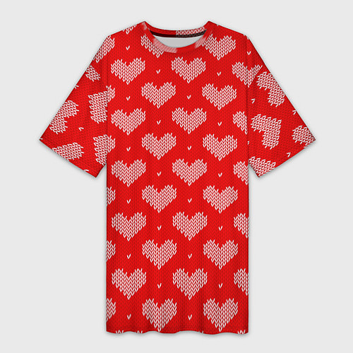 Женская длинная футболка Вязаные Сердечки / 3D-принт – фото 1