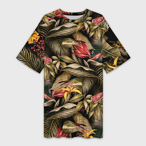Женская длинная футболка Райский сад цветы и фрукты / 3D-принт – фото 1