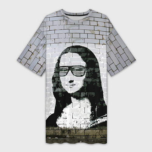 Женская длинная футболка Джоконда на стене в стиле граффити / 3D-принт – фото 1