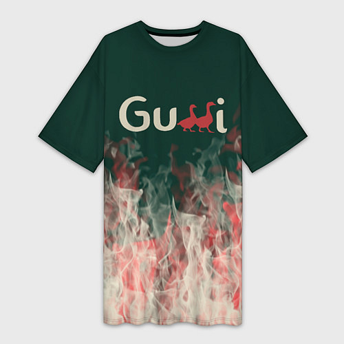 Женская длинная футболка Gucci - огонь / 3D-принт – фото 1