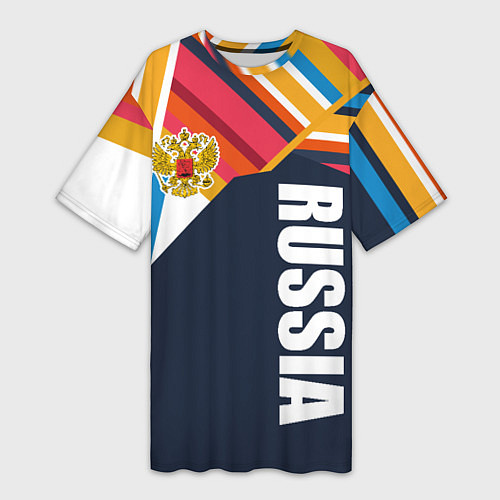 Женская длинная футболка RUSSIA - RETRO COLORS / 3D-принт – фото 1