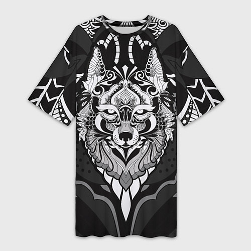 Женская длинная футболка Черно-белый волк / 3D-принт – фото 1