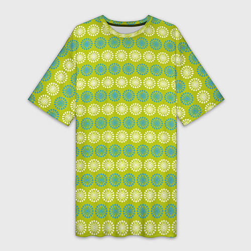 Женская длинная футболка Зеленые и белые кружки / 3D-принт – фото 1