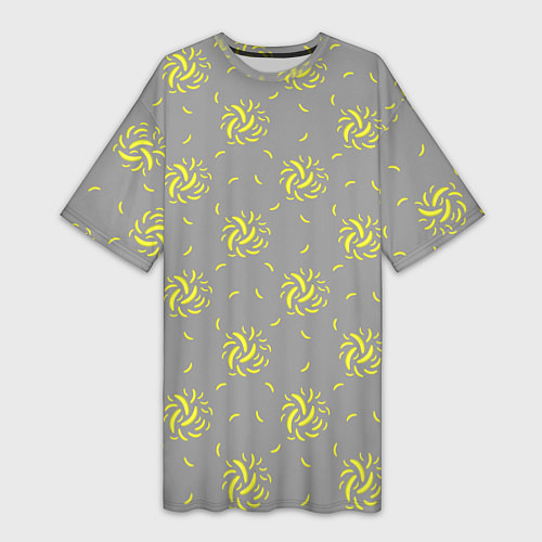 Женская длинная футболка Банановый фейерверк на сером фоне / 3D-принт – фото 1