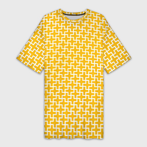 Женская длинная футболка Белые крестики на желтом фоне / 3D-принт – фото 1