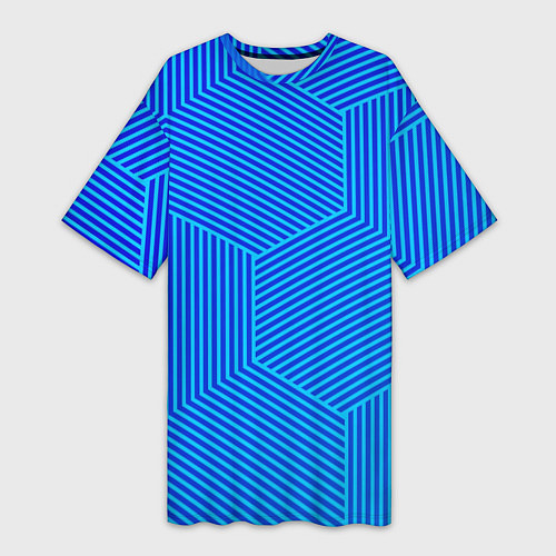 Женская длинная футболка Blue geometry линии / 3D-принт – фото 1