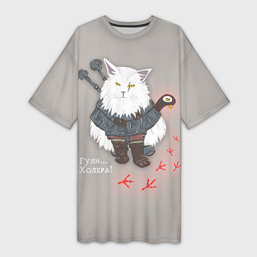 Женская длинная футболка Котьмак ГУЛИ бежевый / 3D-принт – фото 1