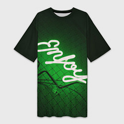 Женская длинная футболка Неоновая надпись во тьме: Наслаждайся - Зелёный