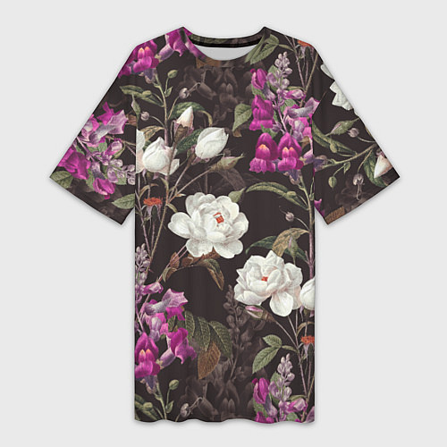 Женская длинная футболка Цветы Ночные Розы / 3D-принт – фото 1