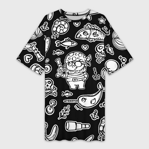 Женская длинная футболка Пират и его окружение - паттерн / 3D-принт – фото 1