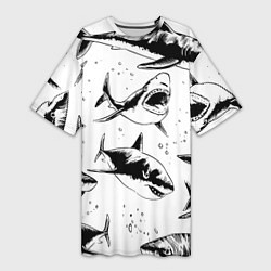 Женская длинная футболка Кровожадные акулы - стая