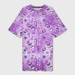 Женская длинная футболка Танцующие русалки на фиолетовом