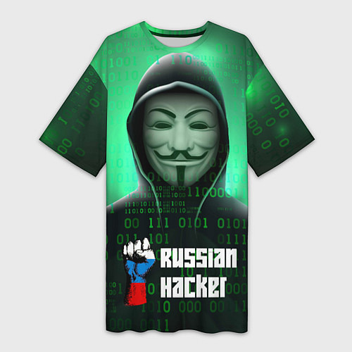 Женская длинная футболка Russian hacker green / 3D-принт – фото 1