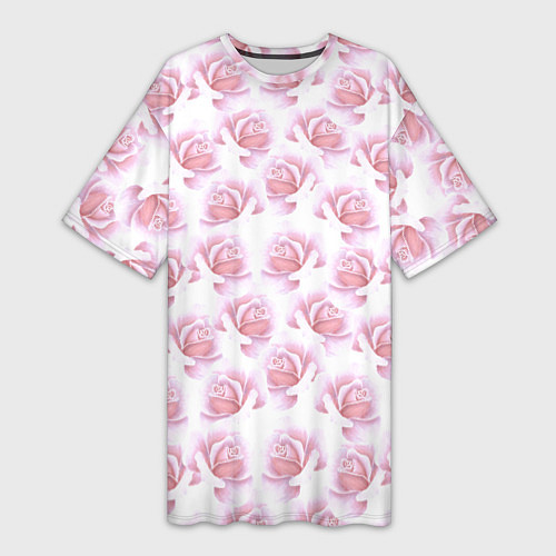 Женская длинная футболка Нежные розы - паттерн / 3D-принт – фото 1