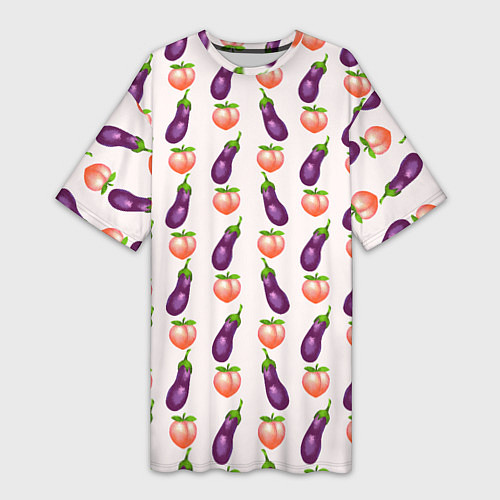 Женская длинная футболка Баклажаны и персики паттерн / 3D-принт – фото 1