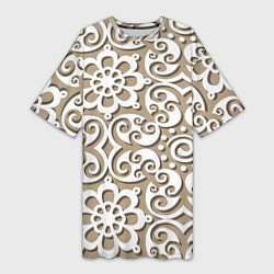 Женская длинная футболка Цветочный кружевной орнамент