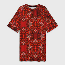 Женская длинная футболка Красные абстрактные круглые узоры