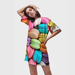 Футболка женская длинная Цветные Макаруны, цвет: 3D-принт — фото 2
