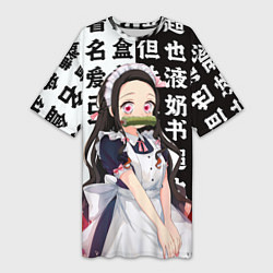 Женская длинная футболка Незуко горничная - Клинок рассекающий демонов