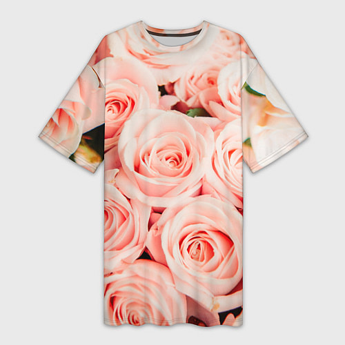 Женская длинная футболка Нежно - розовые Розы / 3D-принт – фото 1