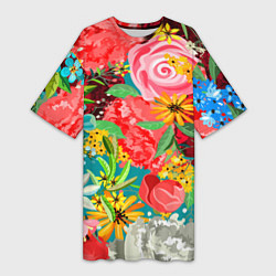 Женская длинная футболка Multicolour of flowers