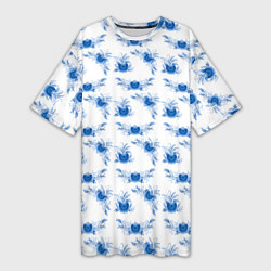 Футболка женская длинная Blue floral pattern, цвет: 3D-принт