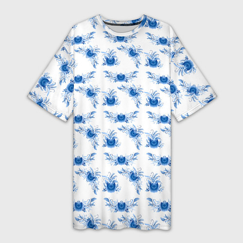 Женская длинная футболка Blue floral pattern / 3D-принт – фото 1