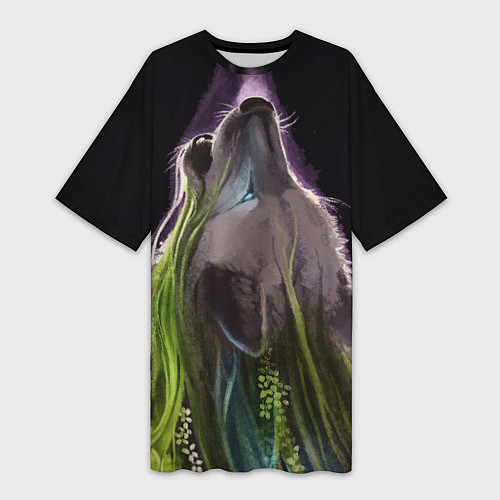 Женская длинная футболка Волчица - друид / 3D-принт – фото 1