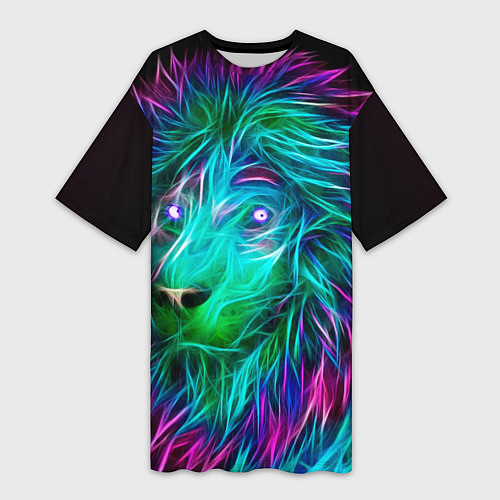 Женская длинная футболка Светящийся неоновый лев / 3D-принт – фото 1