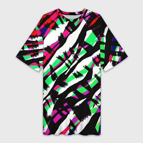 Женская длинная футболка Разноцветная Зебра / 3D-принт – фото 1