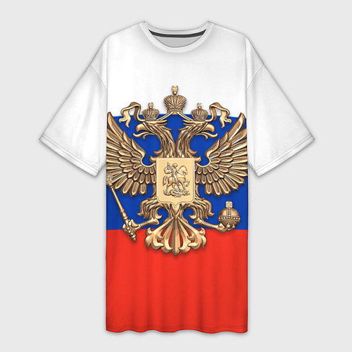 Женская длинная футболка Герб России на фоне флага / 3D-принт – фото 1