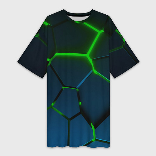 Женская длинная футболка Разлом зеленых неоновых плит - геометрия / 3D-принт – фото 1